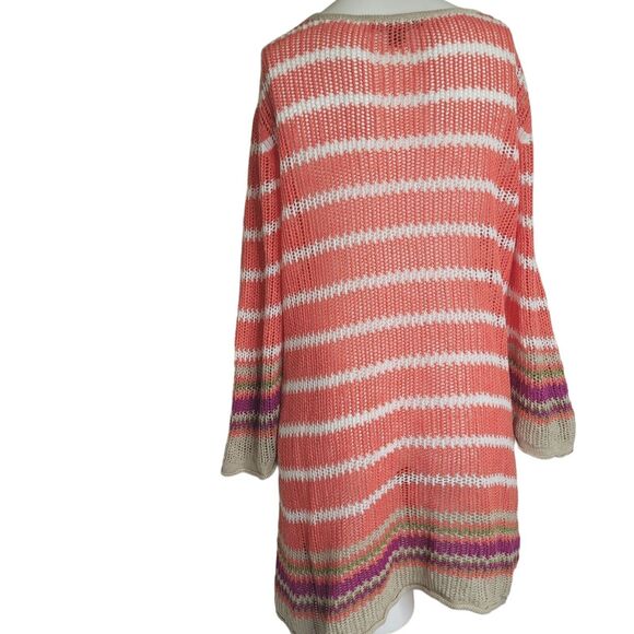 Tommy Bahama Medium Knit Top women stretch keyhole drawstring tie sheer linen - Picture 3 of 11